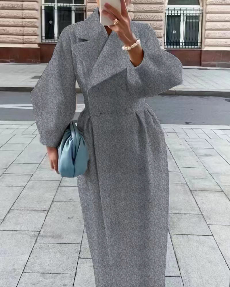 Elegante cappotto invernale in lana | Doppiopetto con risvolto strutturato