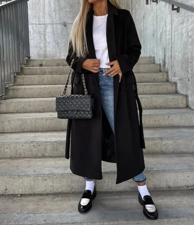 Cappotto invernale classico in lana | Design con cintura a doppio petto