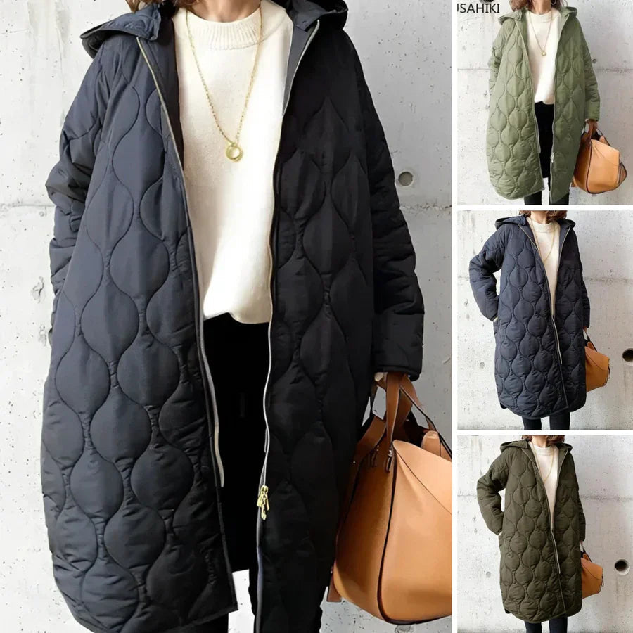 Cappotto invernale trapuntato | Design piumino con cappuccio lungo