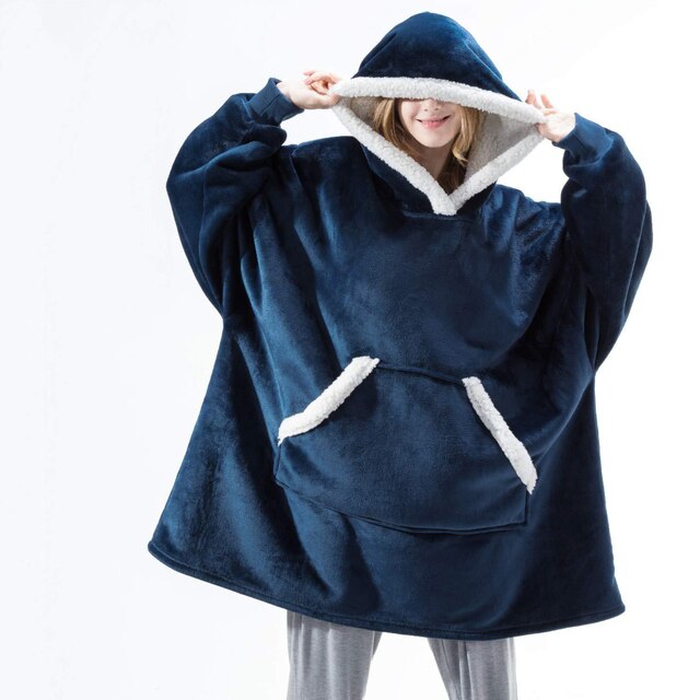Felpa con cappuccio oversize Sherpa Fleece Deken Grijs Roze Zwart Blauw Geruit Rood Extra Warm en Zacht One Size Loungewear Huisdeken met Capuchon en Zakken