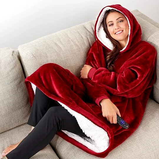 Felpa con cappuccio oversize Sherpa Fleece Deken Grijs Roze Zwart Blauw Geruit Rood Extra Warm en Zacht One Size Loungewear Huisdeken met Capuchon en Zakken
