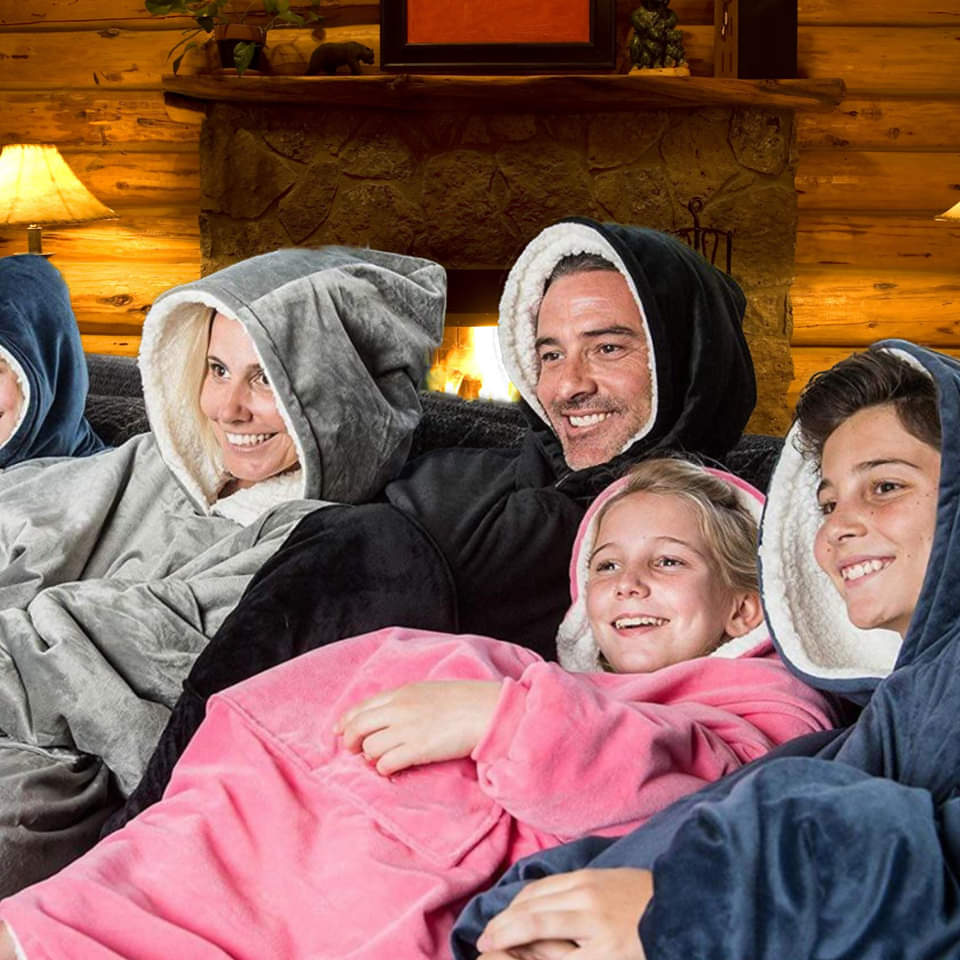 Felpa con cappuccio oversize Sherpa Fleece Deken Grijs Roze Zwart Blauw Geruit Rood Extra Warm en Zacht One Size Loungewear Huisdeken met Capuchon en Zakken