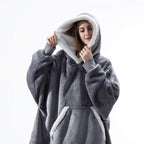 Felpa con cappuccio oversize Sherpa Fleece Deken Grijs Roze Zwart Blauw Geruit Rood Extra Warm en Zacht One Size Loungewear Huisdeken met Capuchon en Zakken