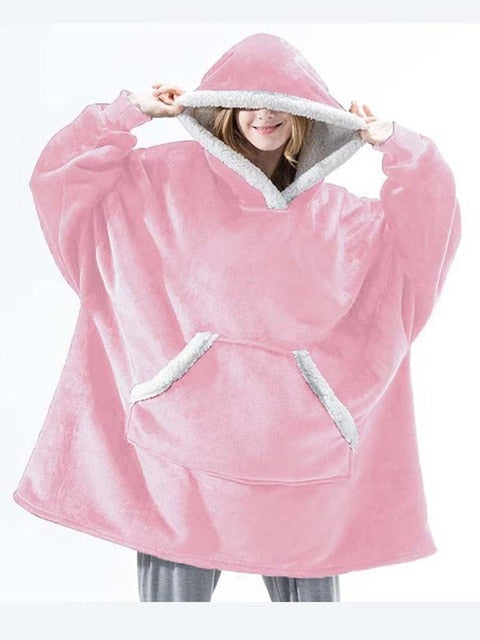 Felpa con cappuccio oversize Sherpa Fleece Deken Grijs Roze Zwart Blauw Geruit Rood Extra Warm en Zacht One Size Loungewear Huisdeken met Capuchon en Zakken