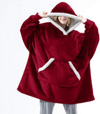 Felpa con cappuccio oversize Sherpa Fleece Deken Grijs Roze Zwart Blauw Geruit Rood Extra Warm en Zacht One Size Loungewear Huisdeken met Capuchon en Zakken
