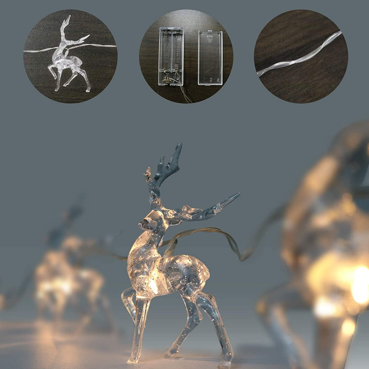 ReindeerGlow - Stringa di luci natalizie a LED da 1,5 m per allegria festiva