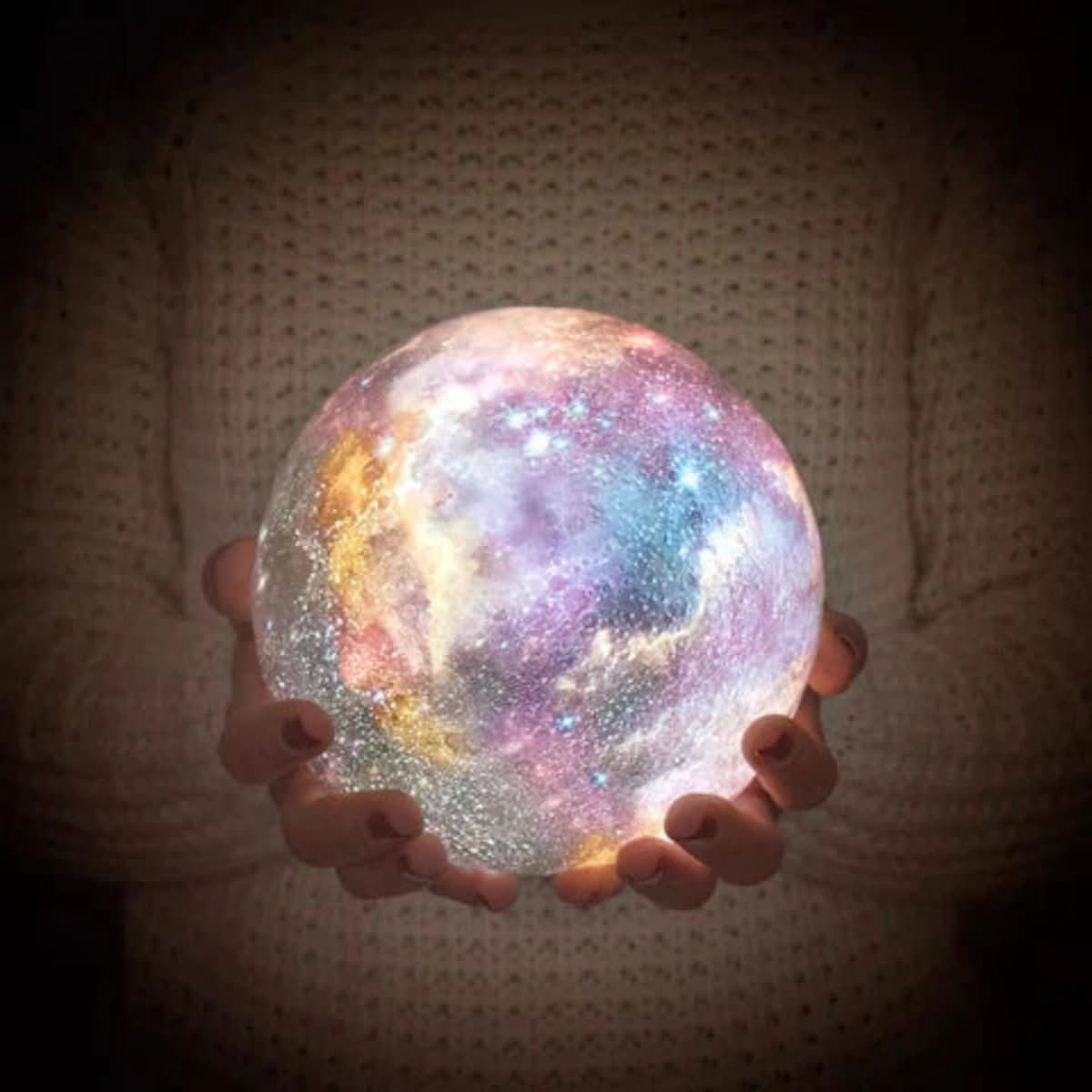 Lampada lunare 3D con 16 colori e supporto in legno