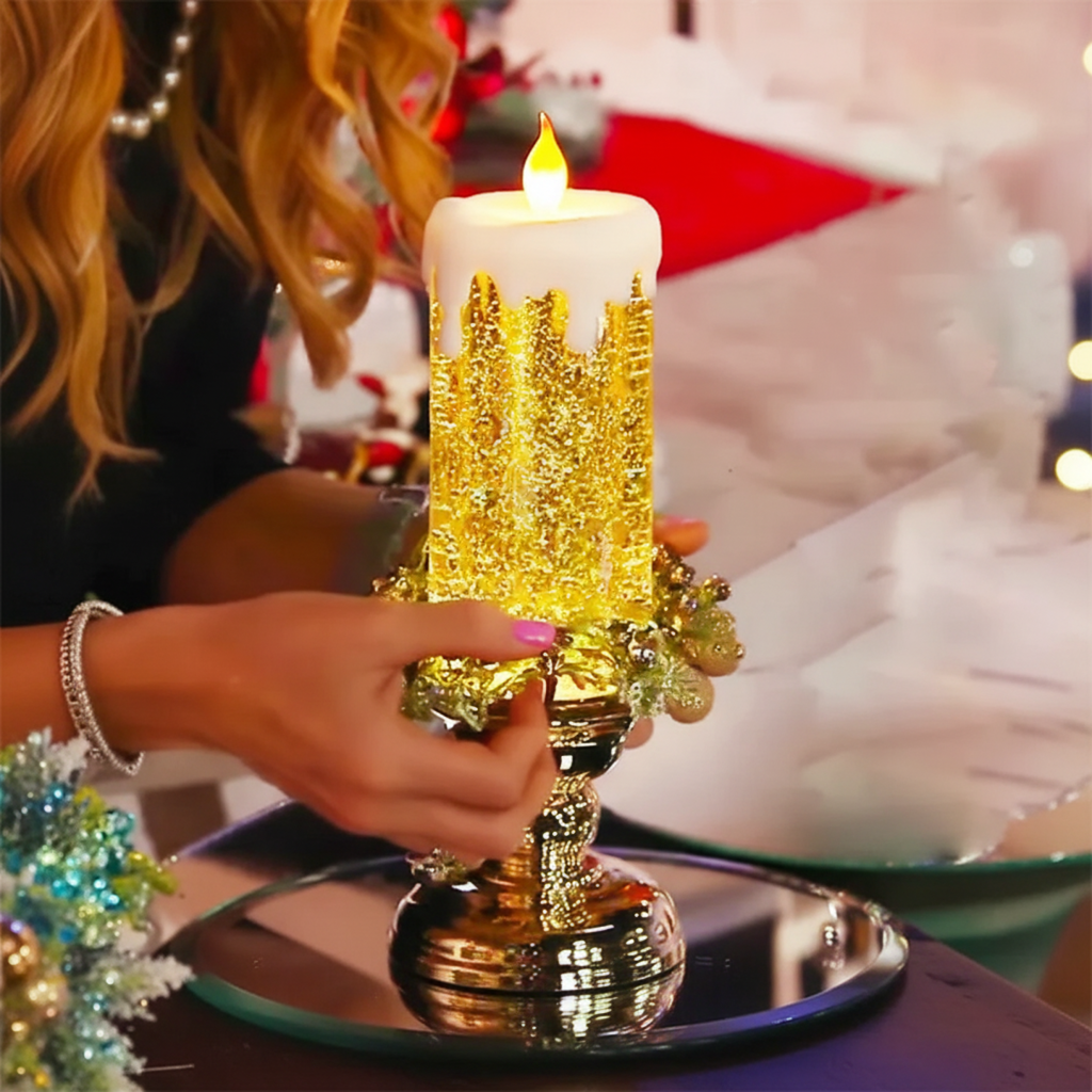 Luce LED glitterata con base | Decorazione natalizia senza fiamma con cambio colore