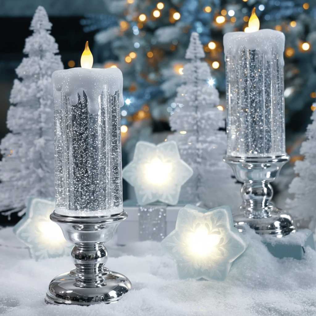 Luce LED glitterata con base | Decorazione natalizia senza fiamma con cambio colore