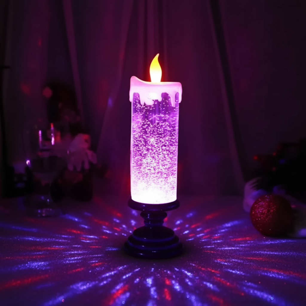 Luce LED glitterata con base | Decorazione natalizia senza fiamma con cambio colore