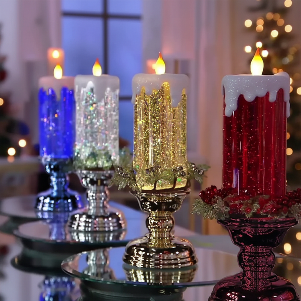Luce LED glitterata con base | Decorazione natalizia senza fiamma con cambio colore