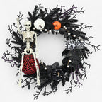 Ghirlanda per porta di Halloween con scheletro e zucca | Decorazione stagionale atmosferica