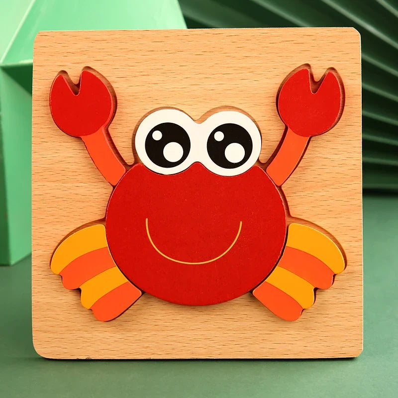 Puzzle di animali cartoon in legno 3D di alta qualità per bambini