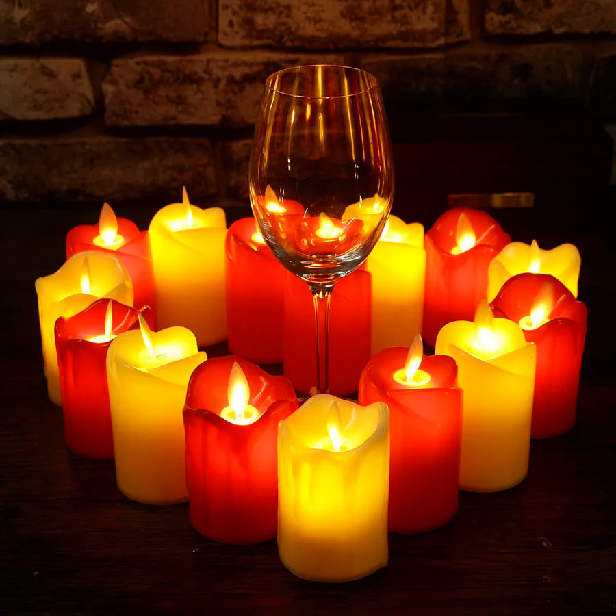Candele LED senza fiamma | Design a cera gocciolante rosso e giallo