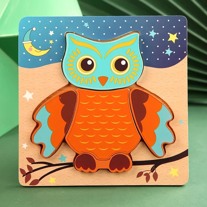 Puzzle di animali cartoon in legno 3D di alta qualità per bambini
