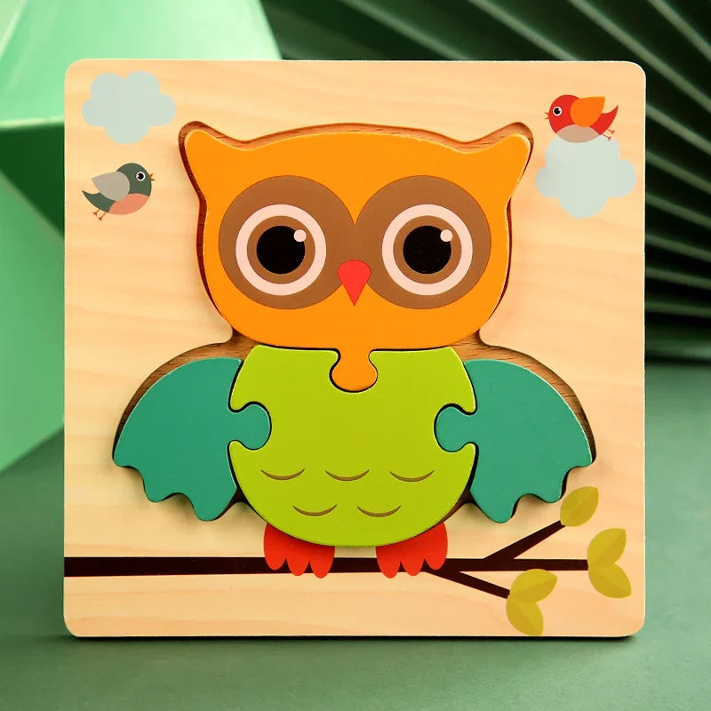 Puzzle di animali cartoon in legno 3D di alta qualità per bambini