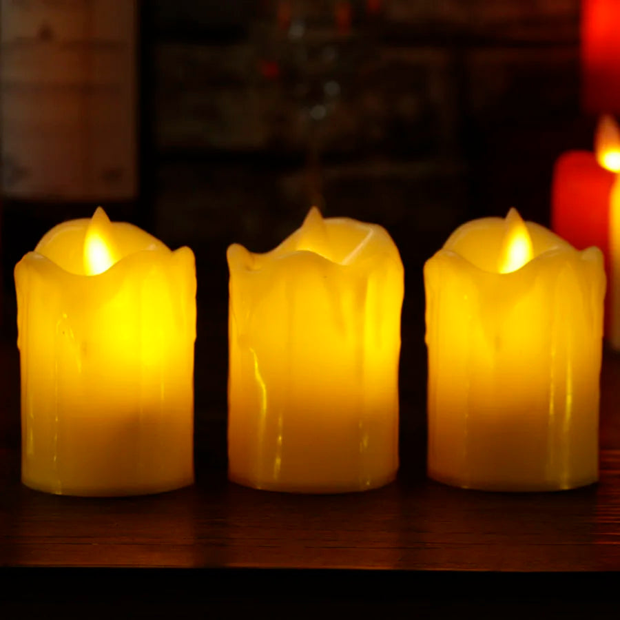 Candele LED senza fiamma | Design a cera gocciolante rosso e giallo