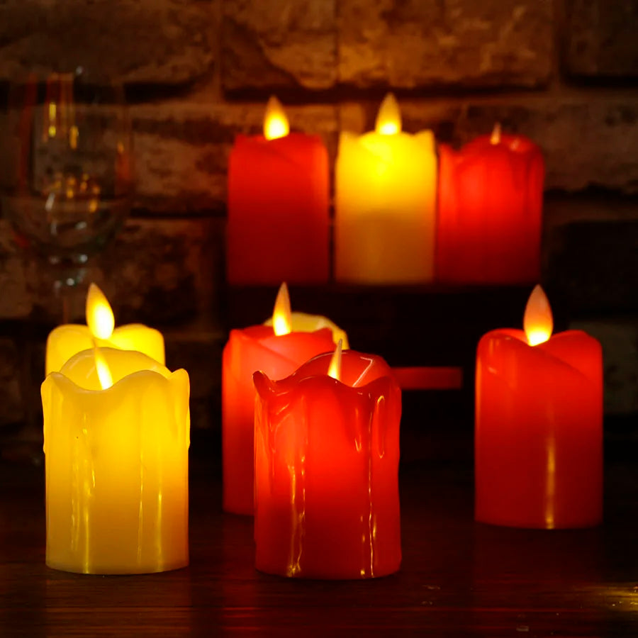 Candele LED senza fiamma | Design a cera gocciolante rosso e giallo