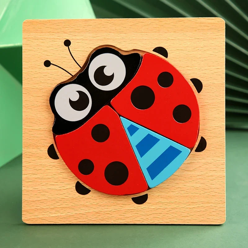 Puzzle di animali cartoon in legno 3D di alta qualità per bambini