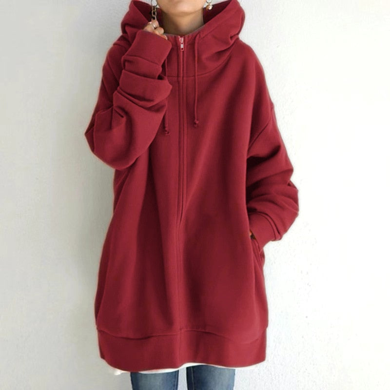 Calda felpa con cappuccio lunga da donna - Stratificazione in pile oversize
