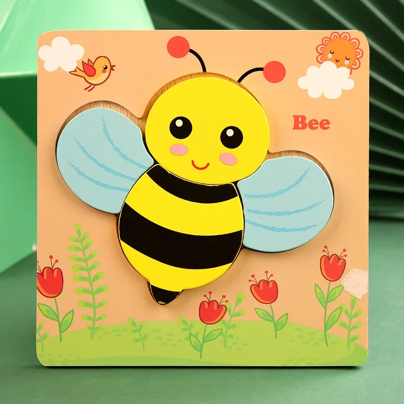 Puzzle di animali cartoon in legno 3D di alta qualità per bambini