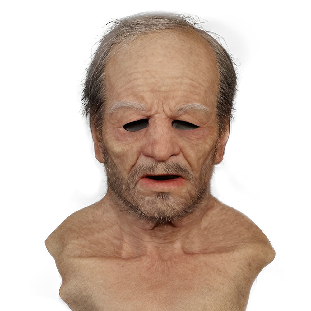 Maschera da uomo anziano in lattice realistico | Copricapo espressivo per costume di Halloween