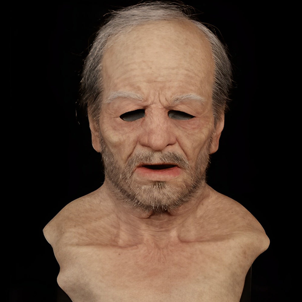 Maschera da uomo anziano in lattice realistico | Copricapo espressivo per costume di Halloween