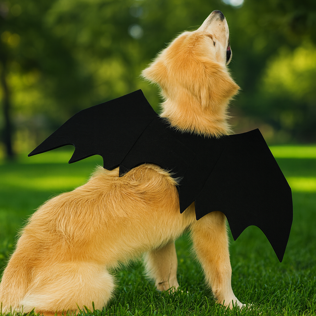 Costume da cane di Halloween con ali di pipistrello