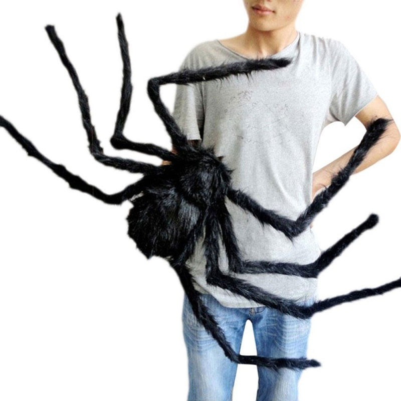 Ragno gigante di Halloween | Decorazione pelosa nera posizionabile 200 cm