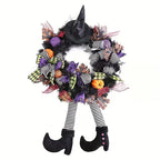 Ghirlanda per porta di Halloween | Gambe di strega con calze a righe