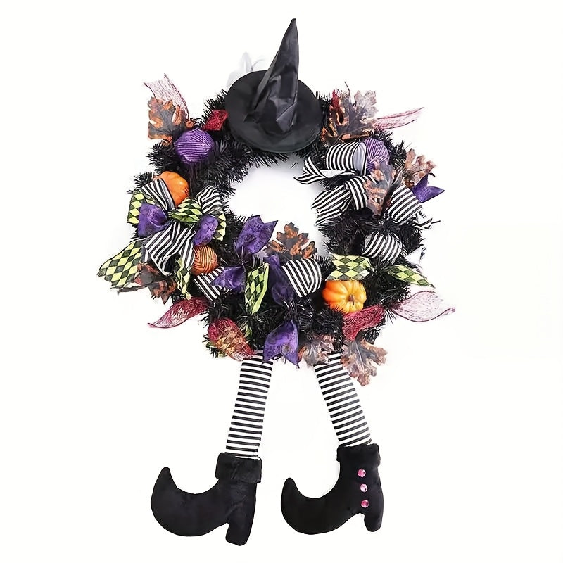 Ghirlanda per porta di Halloween | Gambe di strega con calze a righe