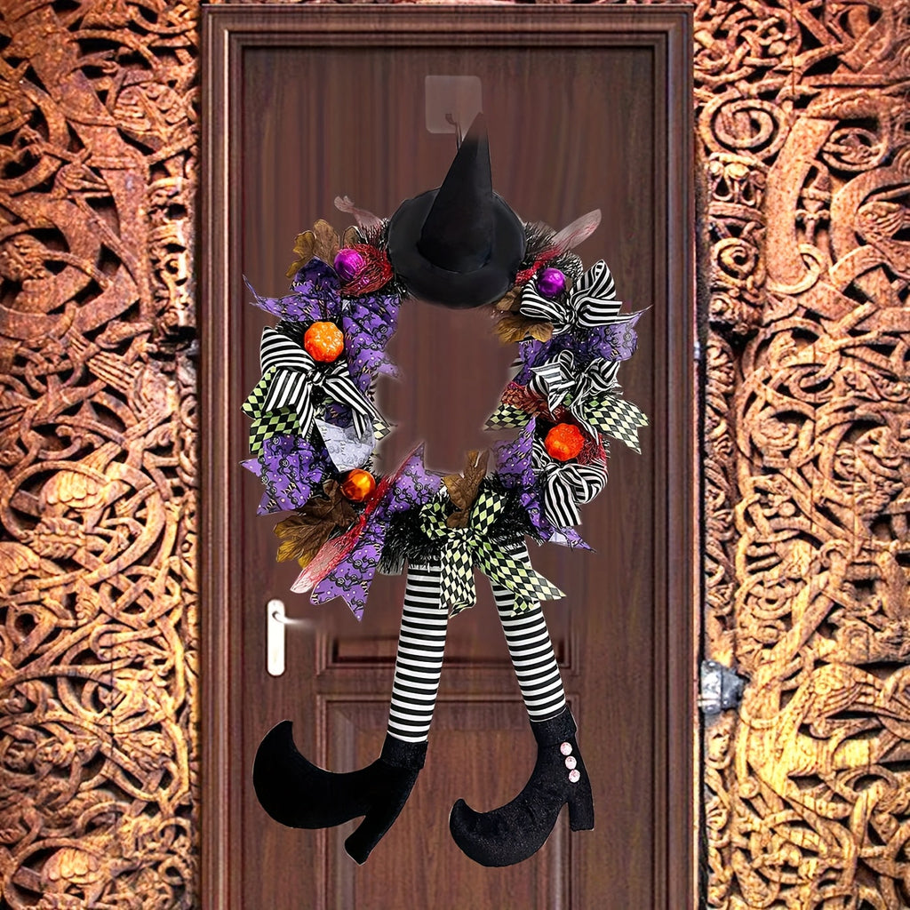 Ghirlanda per porta di Halloween | Gambe di strega con calze a righe
