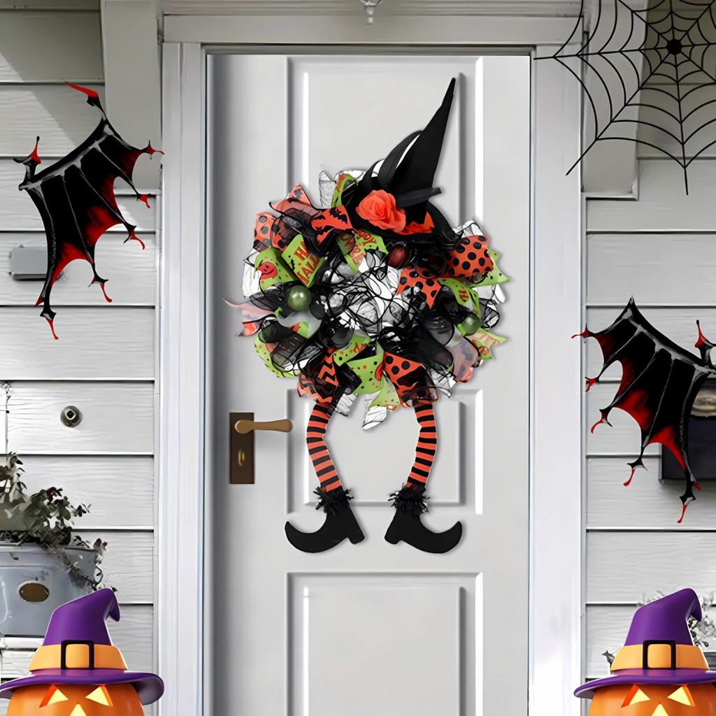 Ghirlanda per porta di Halloween | Design a rete con gambe da strega