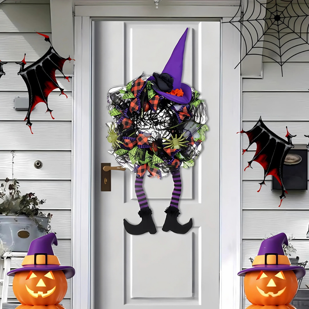 Ghirlanda per porta di Halloween | Design a rete con gambe da strega