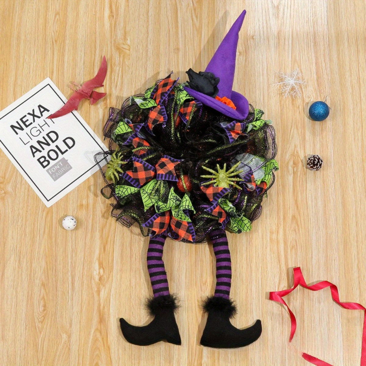 Ghirlanda per porta di Halloween | Design a rete con gambe da strega