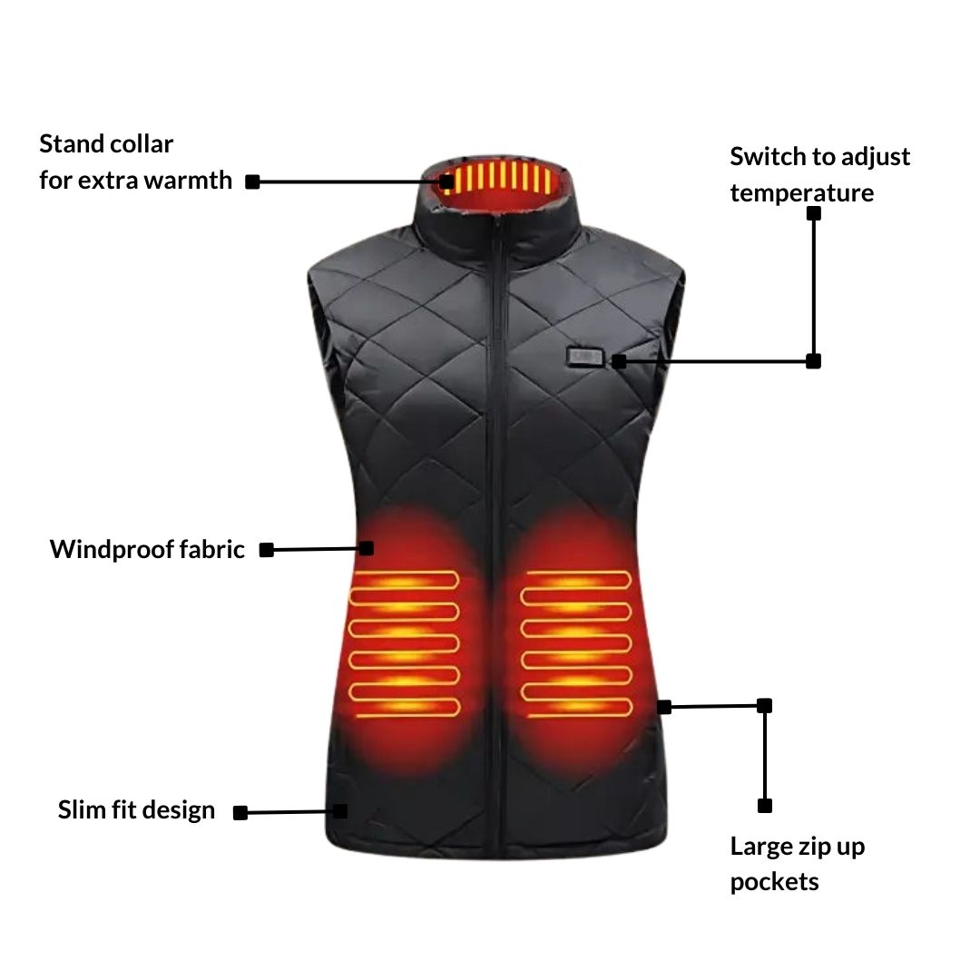 Gilet riscaldato da donna, gilet riscaldato ricaricabile con alimentazione a batteria USB, abbigliamento riscaldato elettrico leggero per l'inverno