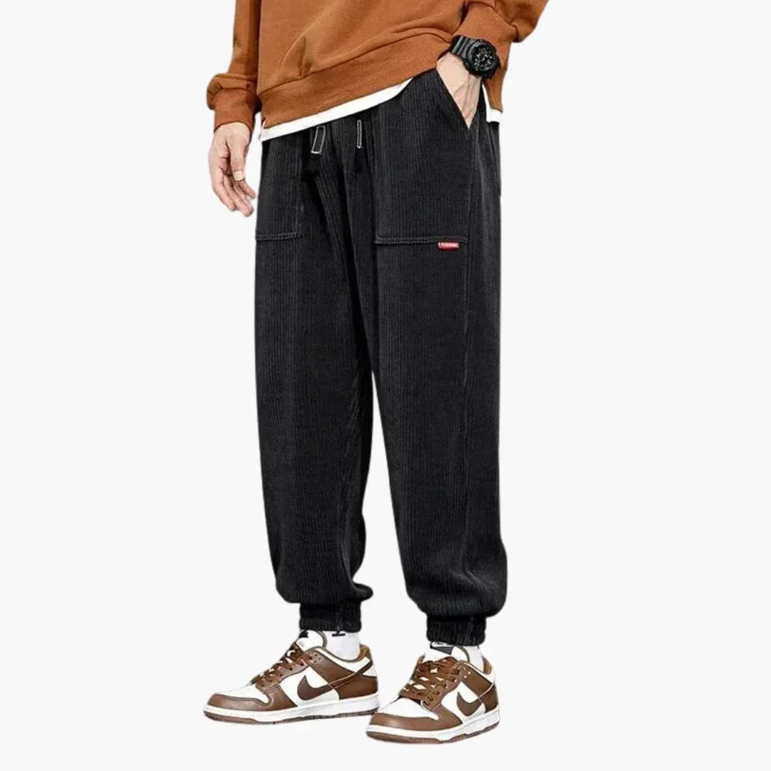 Pantaloni da jogging da uomo in velluto a coste con coulisse e tasche laterali