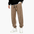Pantaloni da jogging da uomo in velluto a coste con coulisse e tasche laterali