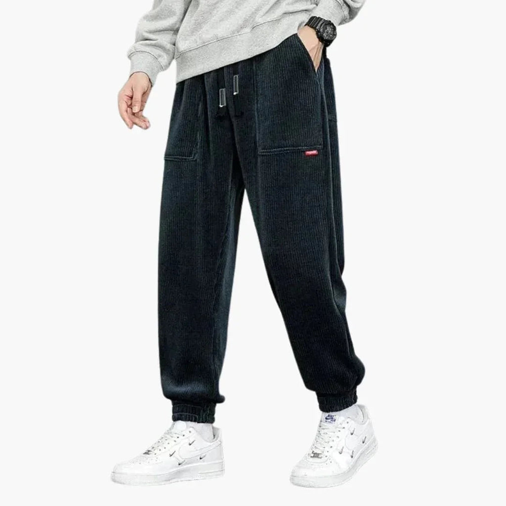Pantaloni da jogging da uomo in velluto a coste con coulisse e tasche laterali