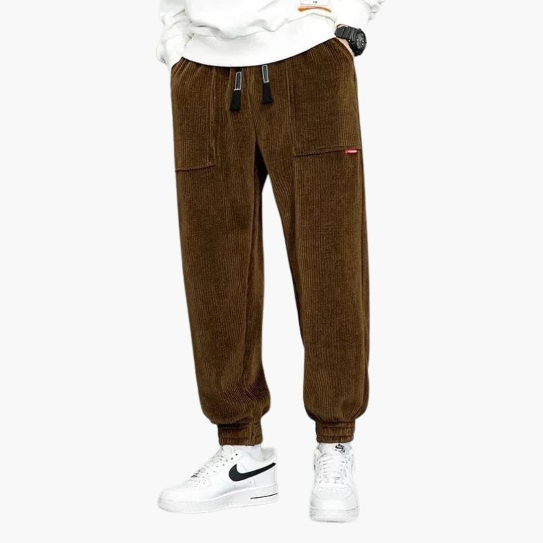 Pantaloni da jogging da uomo in velluto a coste con coulisse e tasche laterali