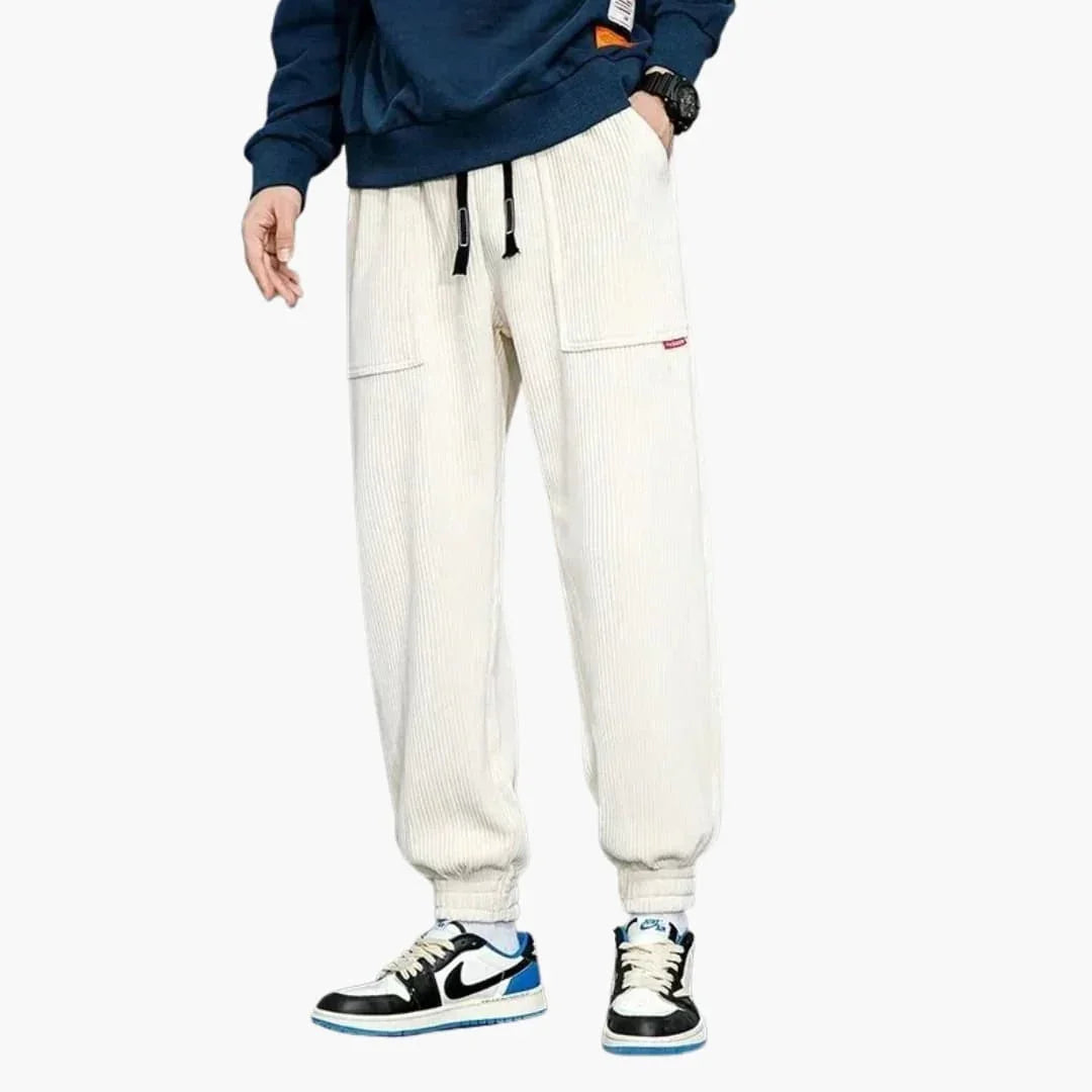 Pantaloni da jogging da uomo in velluto a coste con coulisse e tasche laterali