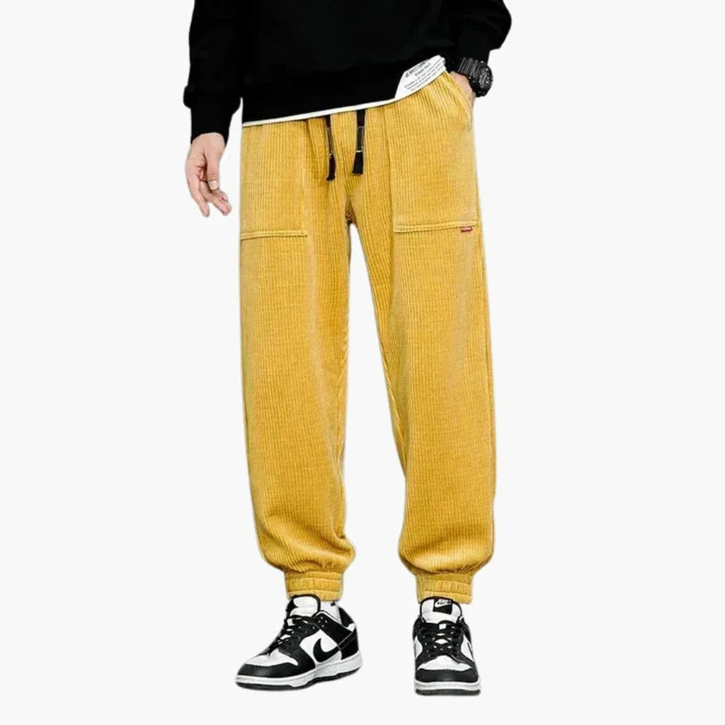 Pantaloni da jogging da uomo in velluto a coste con coulisse e tasche laterali