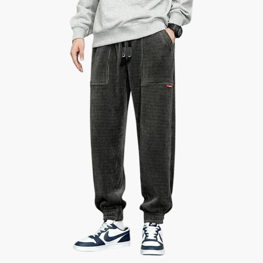 Pantaloni da jogging da uomo in velluto a coste con coulisse e tasche laterali