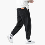 Pantaloni da jogging da uomo in velluto a coste con coulisse e polsini
