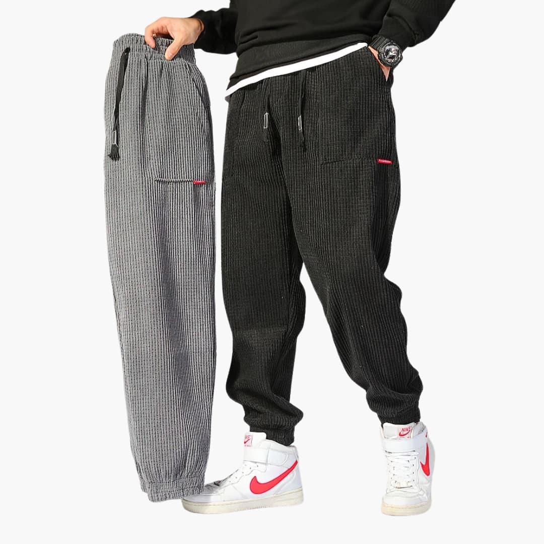 Pantaloni da jogging da uomo in velluto a coste con coulisse e polsini