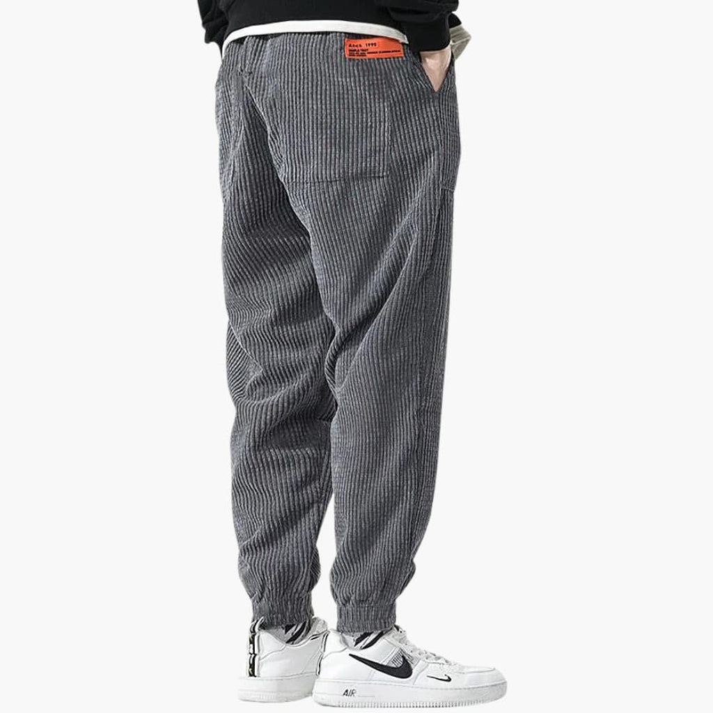 Pantaloni da jogging da uomo in velluto a coste con coulisse e polsini