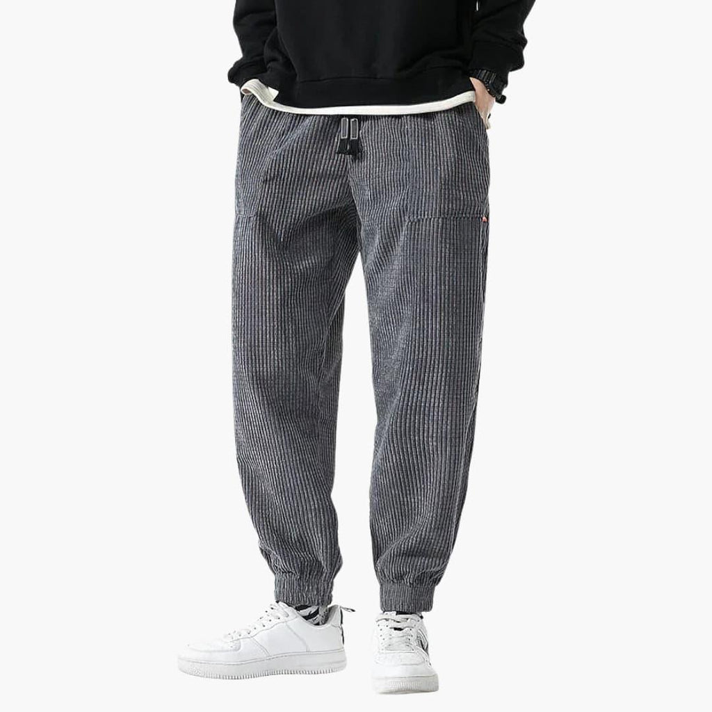 Pantaloni da jogging da uomo in velluto a coste con coulisse e polsini