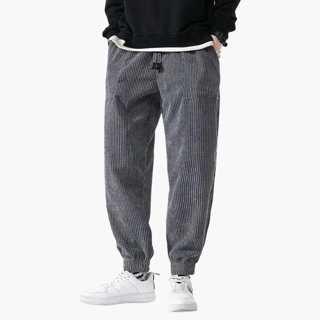Pantaloni da jogging da uomo in velluto a coste con coulisse e polsini
