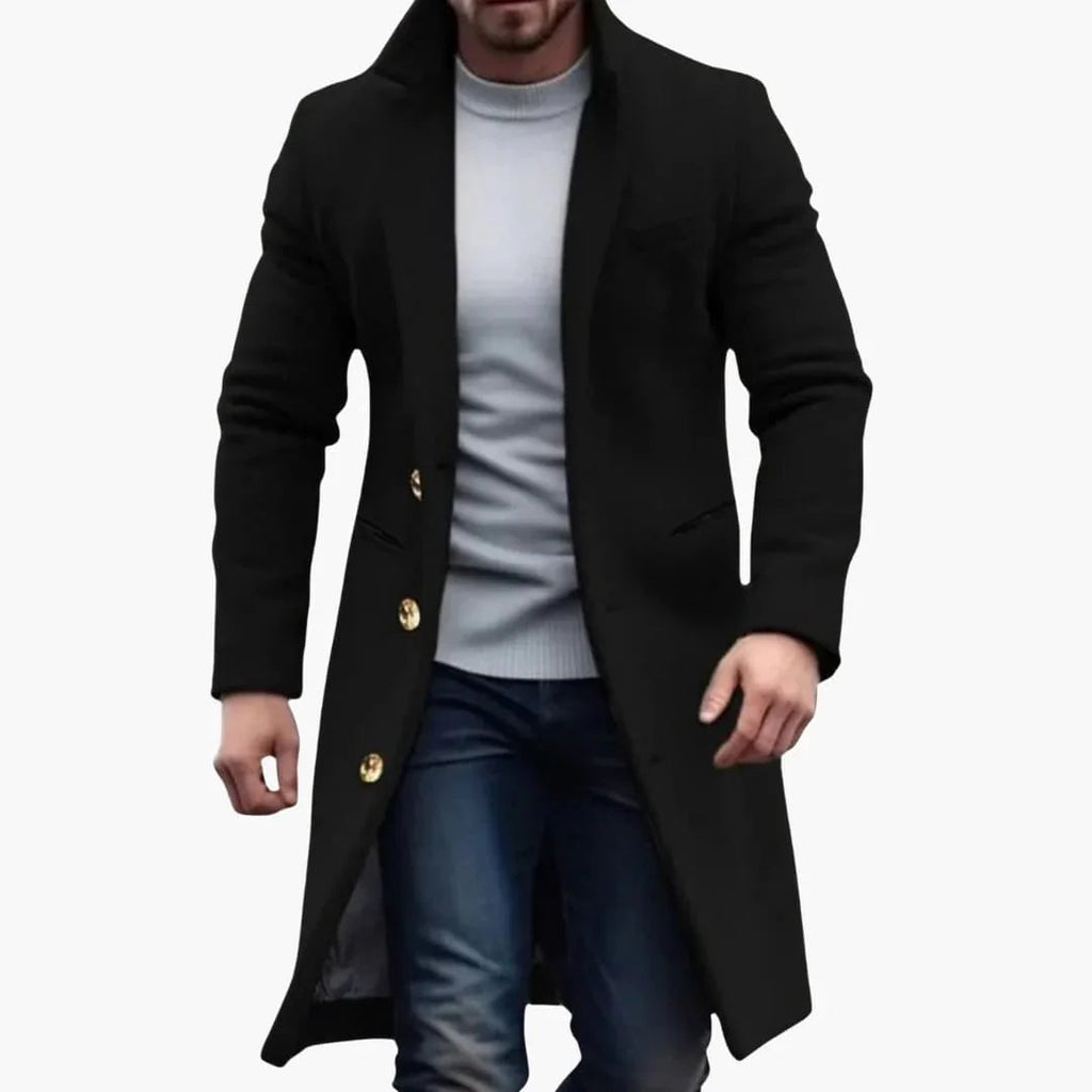 Cappotto lungo da uomo con abbottonatura e tasche