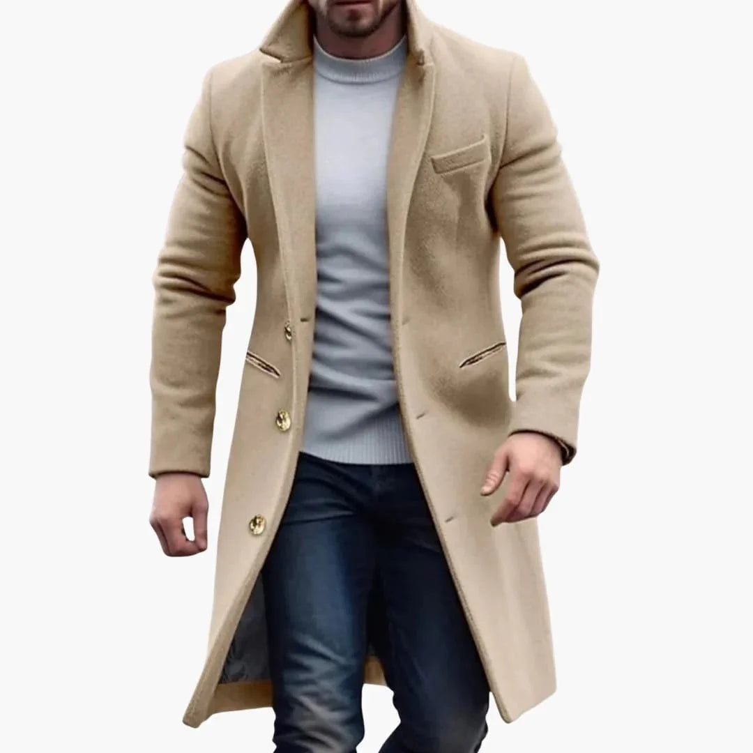 Cappotto lungo da uomo con abbottonatura e tasche